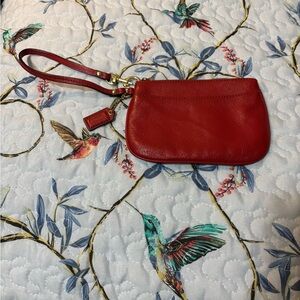 Coach Red Wristlet with Leather Material and Compact Shape